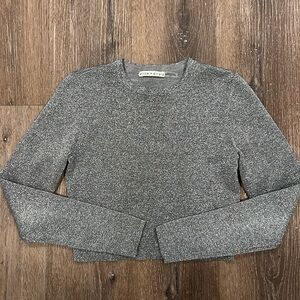 Alice + Olivia Gray Long Sleeve Cropped Top